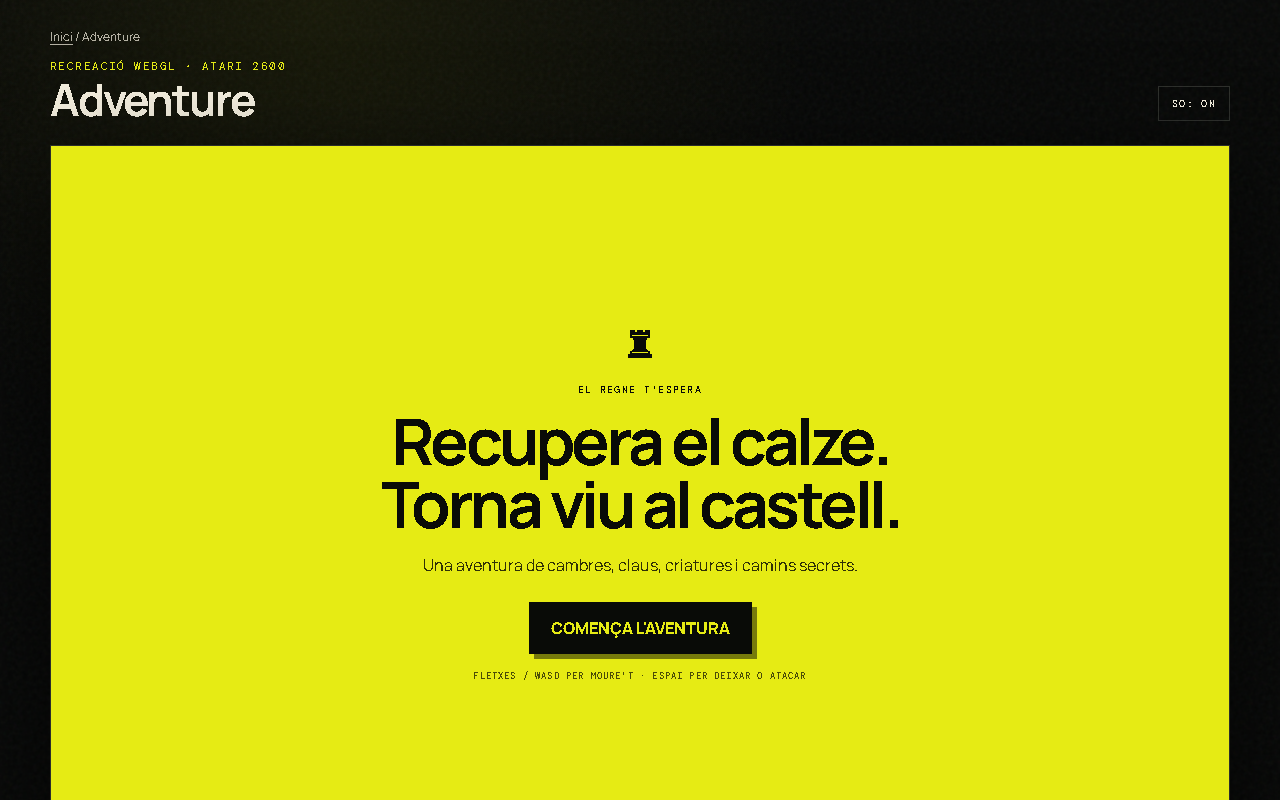 Pantalla inicial de la recreació WebGL d'Adventure